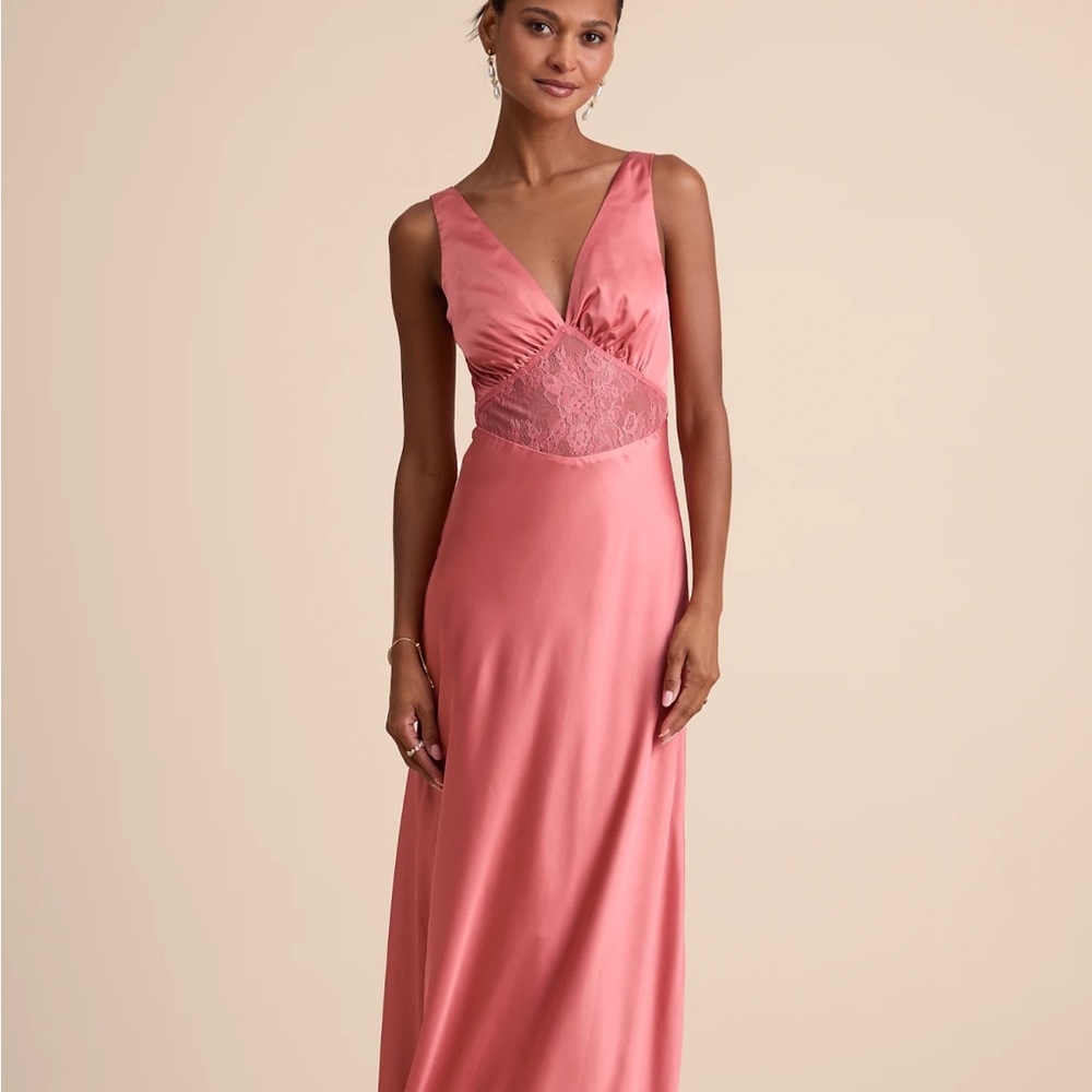 Lulu’s Toulouse Rusty Rose Satin Lace Maxi Dress